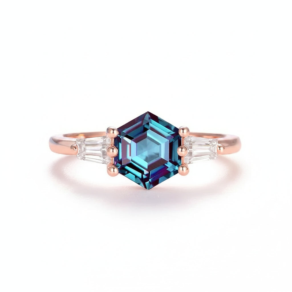 Étoile Alexandrite Hexagon Ring – alexandrite hexagon ring in solid gold by Lunara