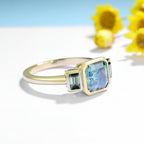 Asscher Cyan Moissanite Ring – worn on hand