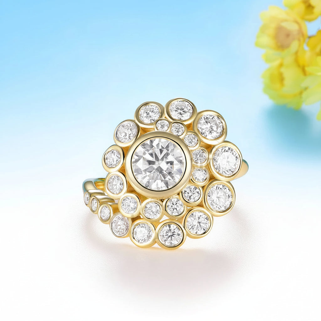 Vague Cyan Moissanite Spiral Ring – worn on hand