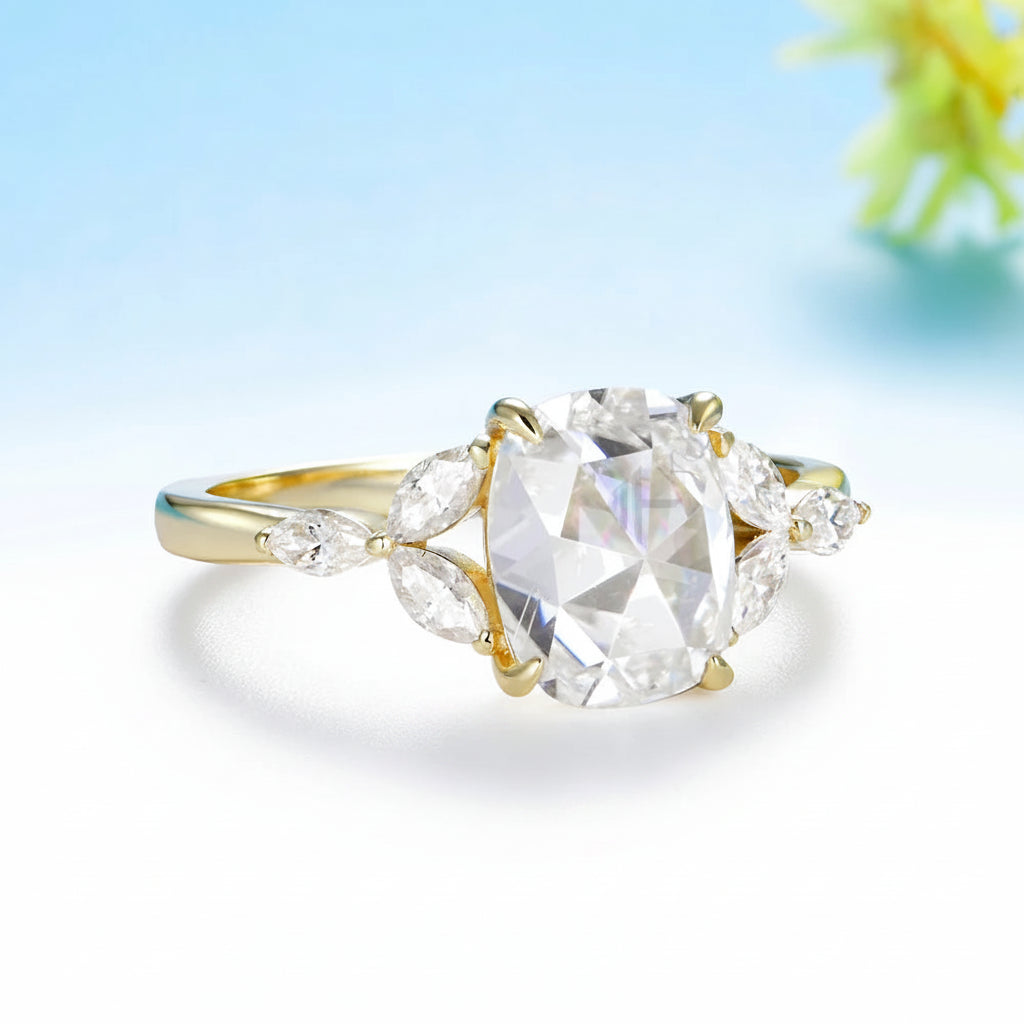 Coussin Rose Cut Moissanite Ring – top view of rose cut facets