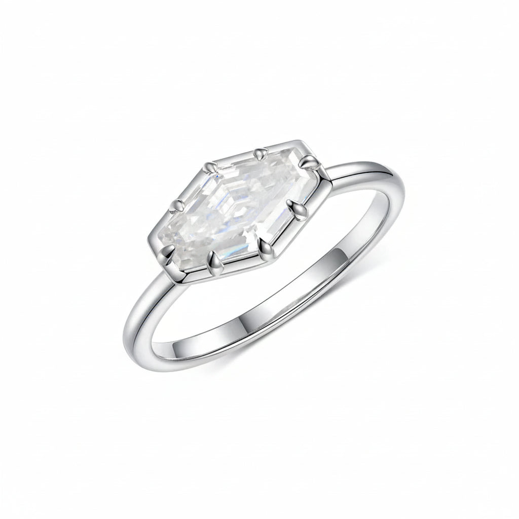 Hexagone Blanc 2CT Moissanite Ring