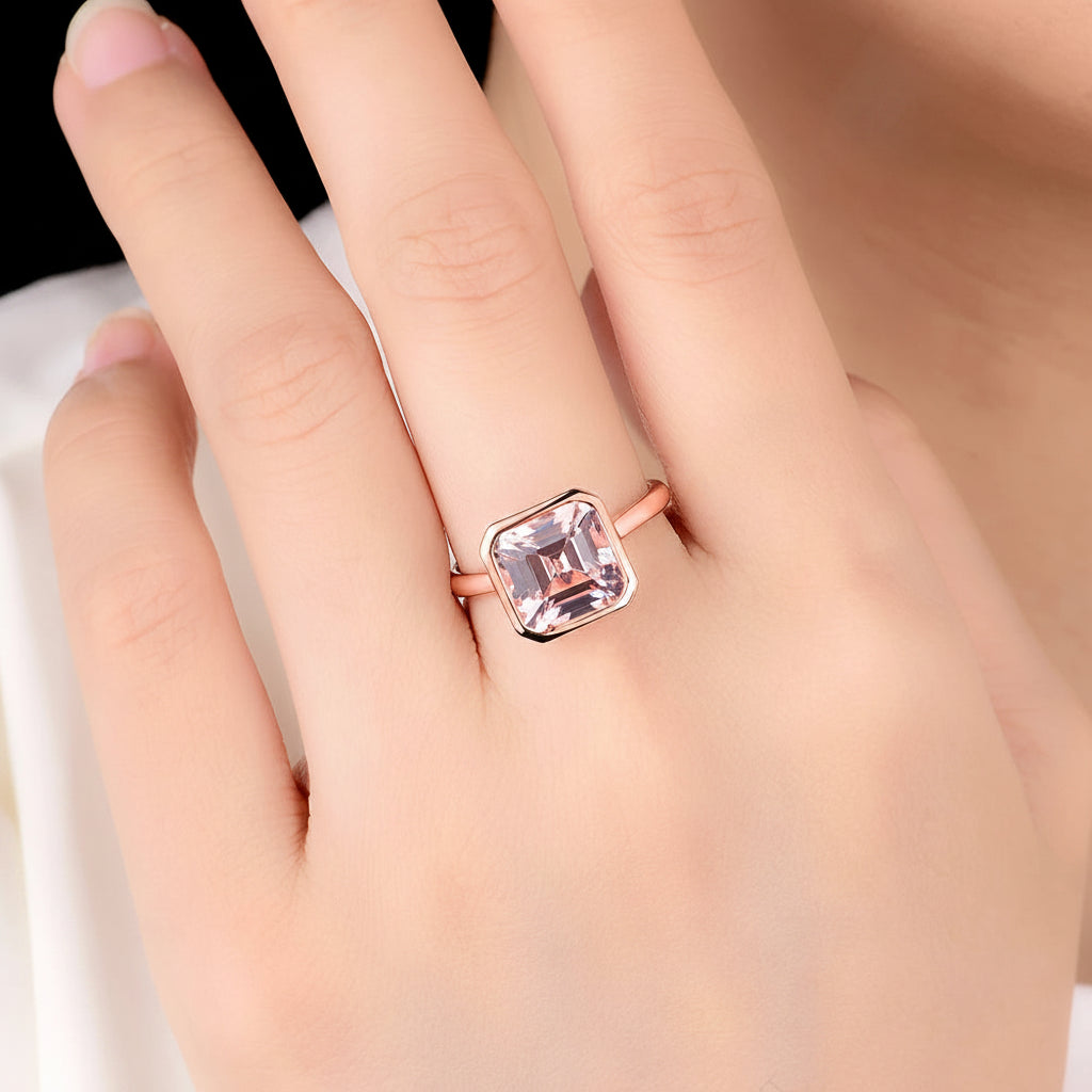 Rose Asscher Pink Sapphire Ring – close-up of pink sapphire facets