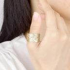 Martelé Hammered Gold Band Ring – stacked as wedding band