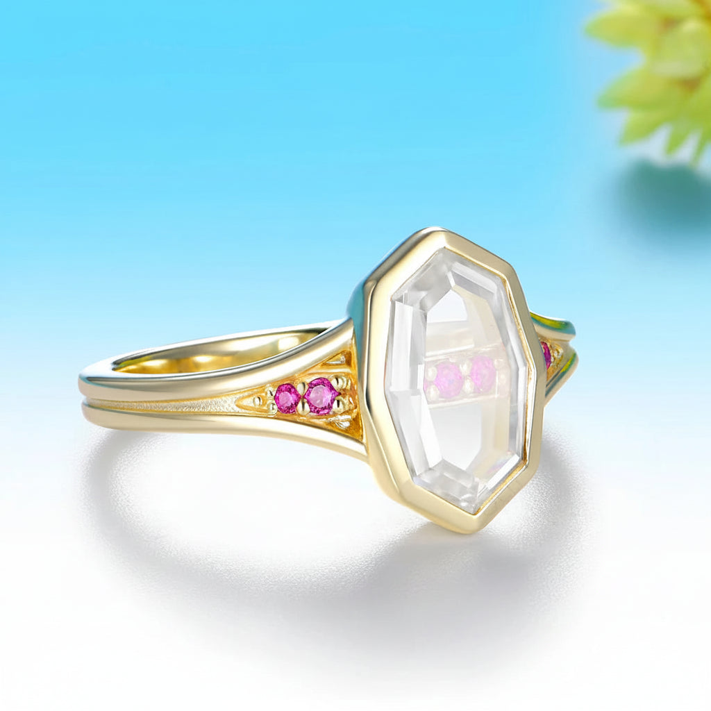 Portrait Ruby Moissanite Ring – yellow gold setting