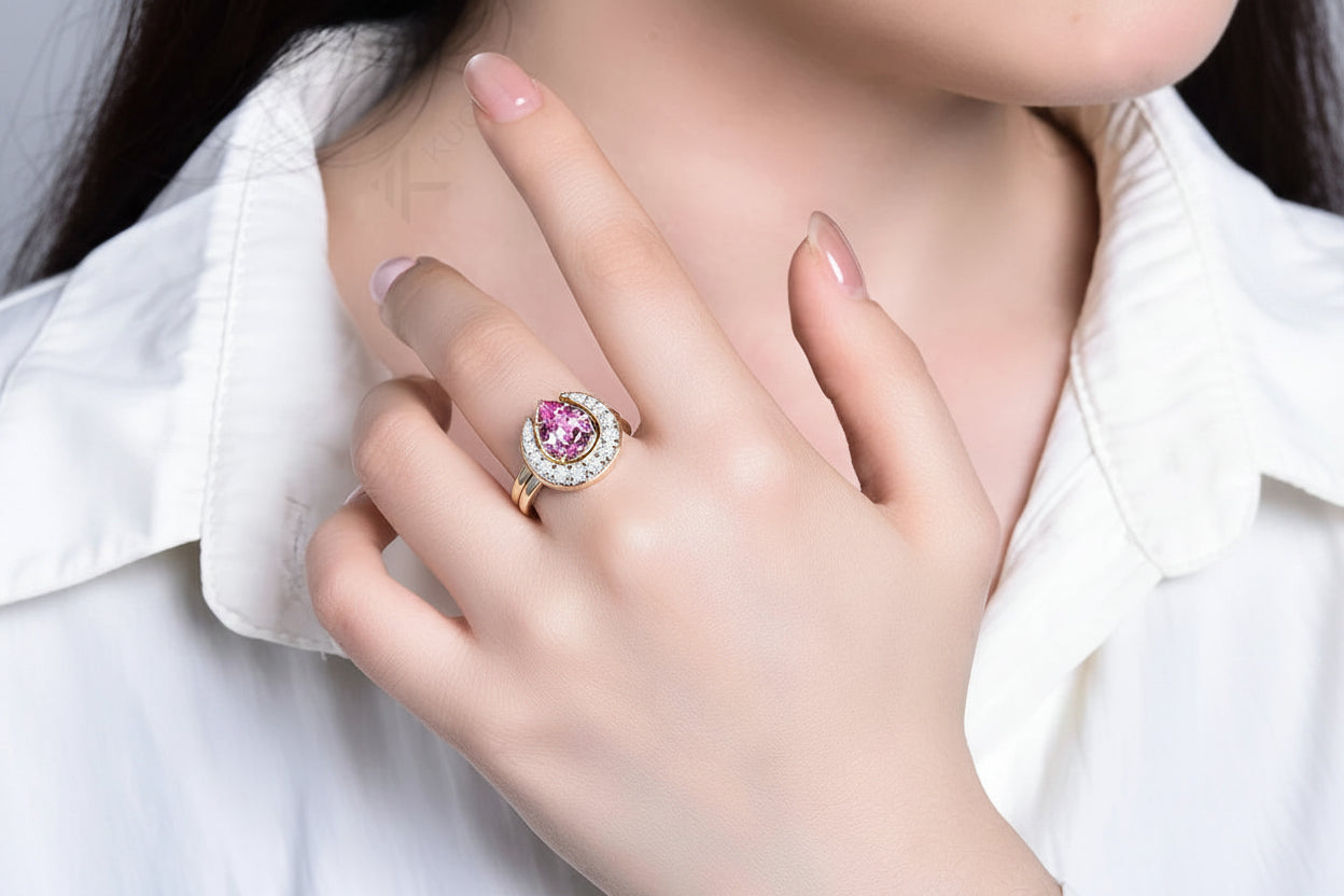 Rosace Pink Sapphire Set Ring – yellow gold option