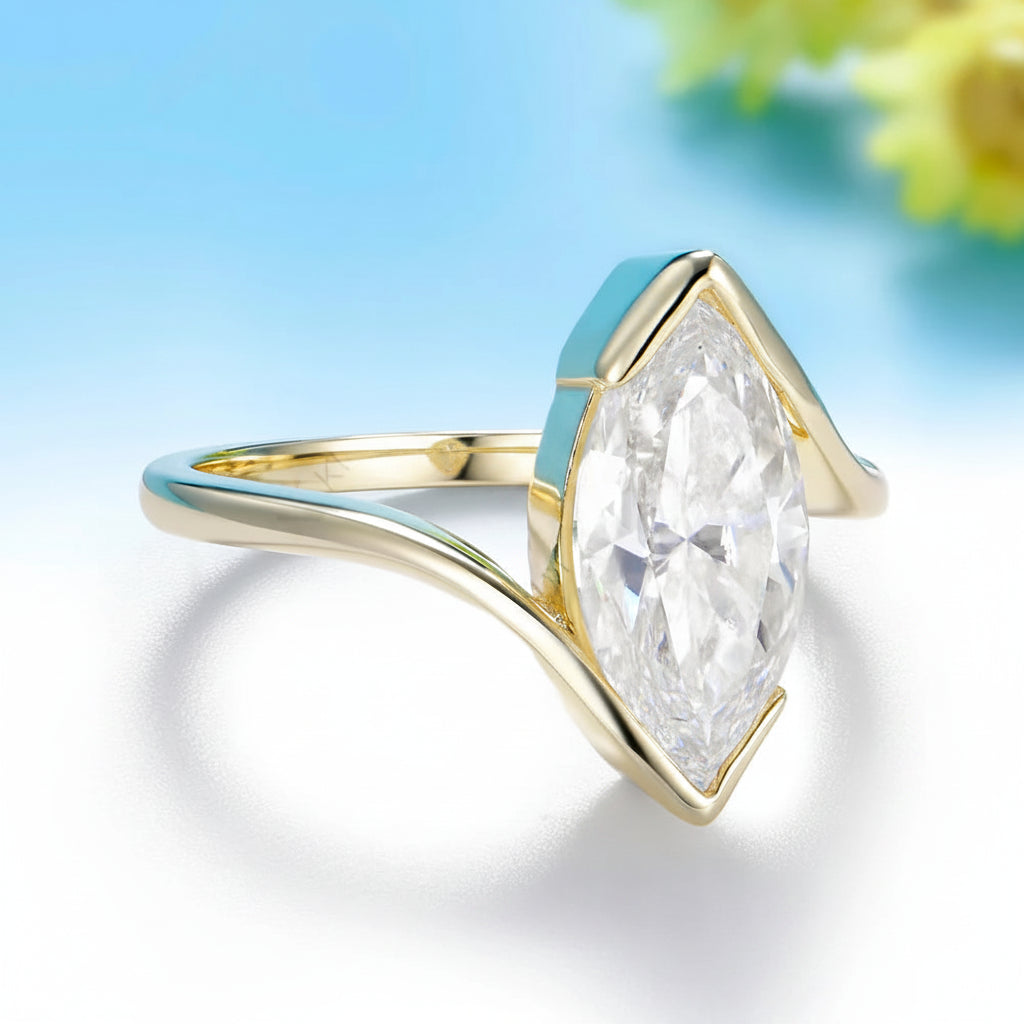 Aurore Marquise Moissanite Ring – top view of marquise stone