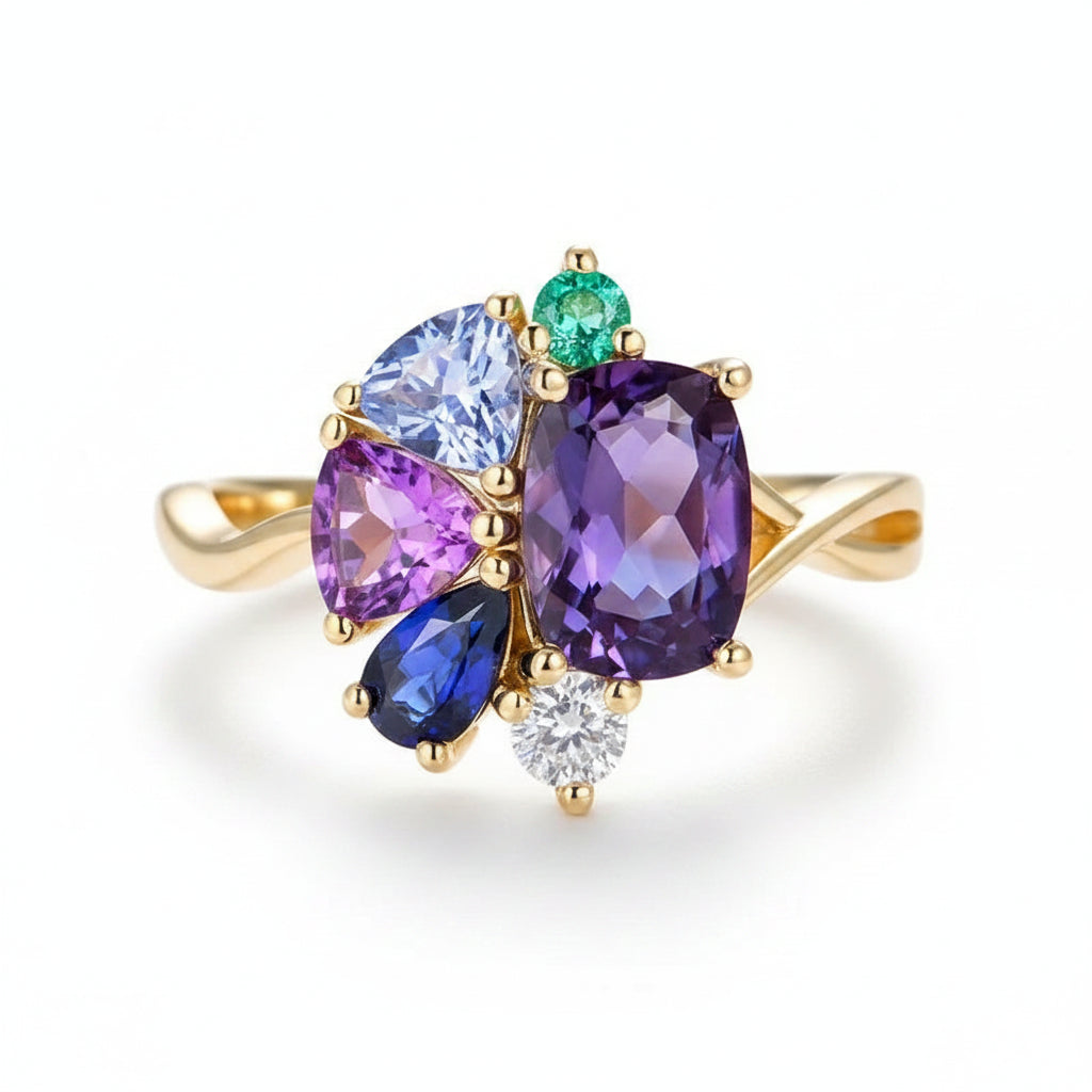 Mystique Alexandrite Cushion Ring – colour-changing alexandrite cushion in solid gold by Lunara