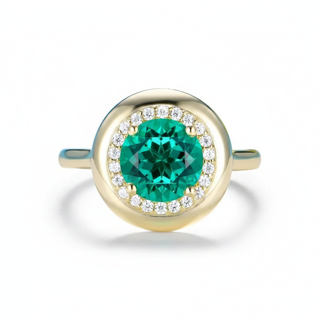 Jardin Vert Emerald Moissanite Ring – lab emerald and moissanite ring in solid gold by Lunara