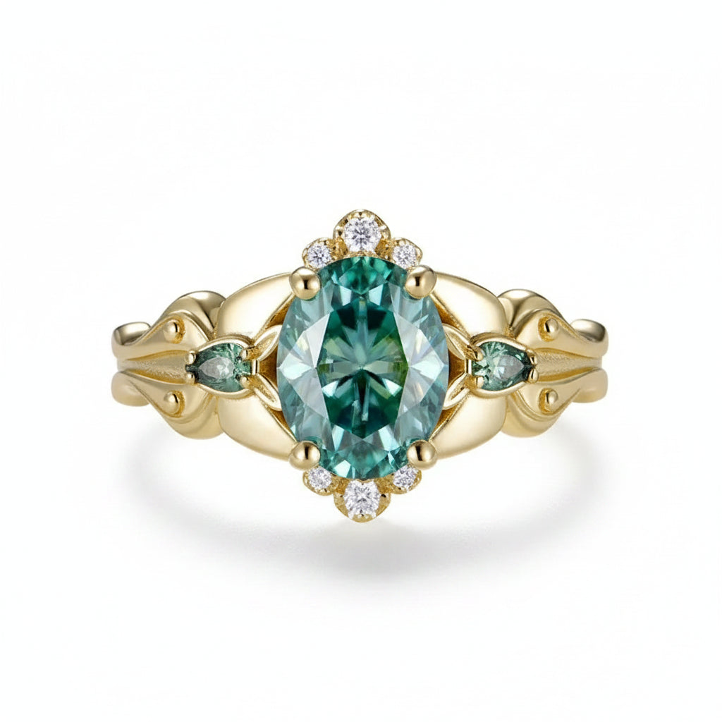 Vague Ovale 2CT Cyan Moissanite Ring
