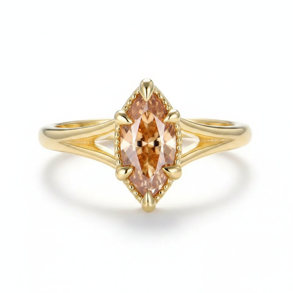 Marquise Champagne 1CT Moissanite Ring – champagne marquise moissanite in solid gold by Lunara
