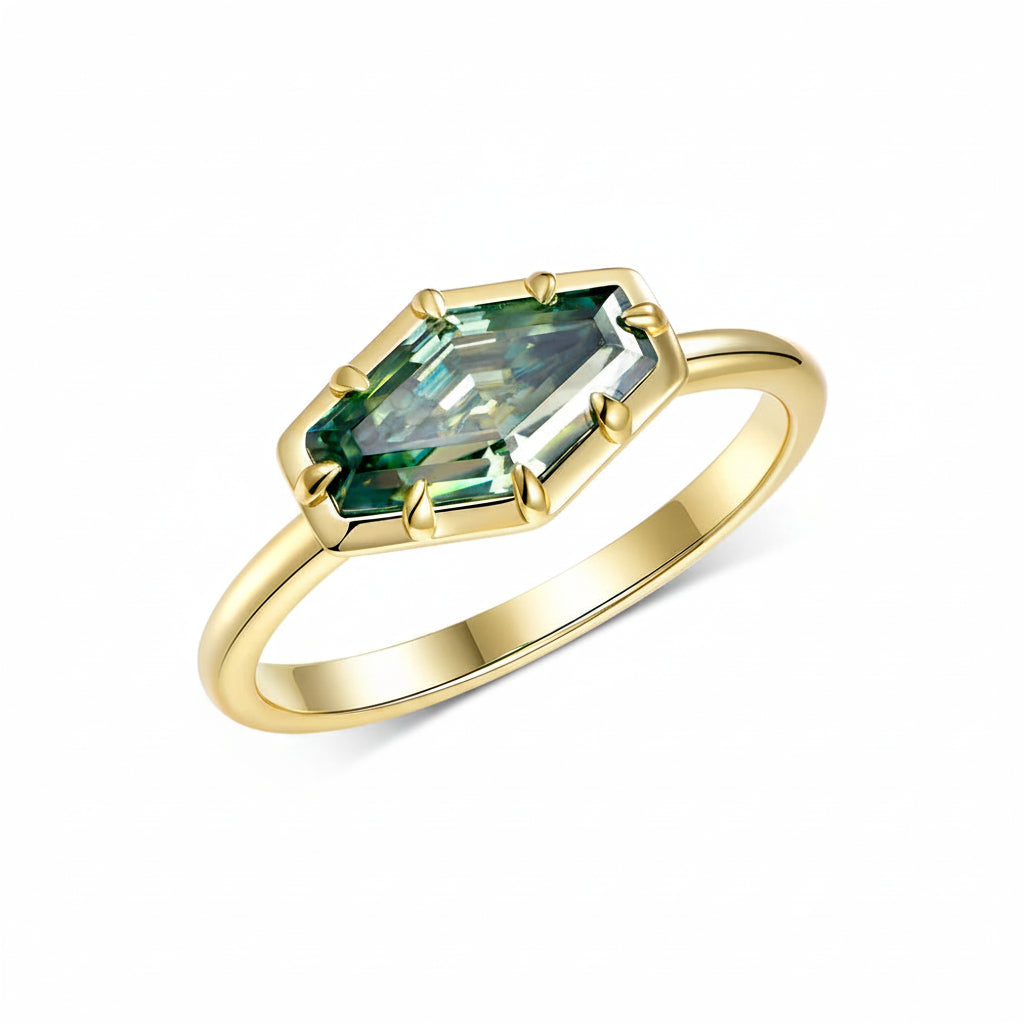 Hexagone Cyan 2CT Moissanite Ring