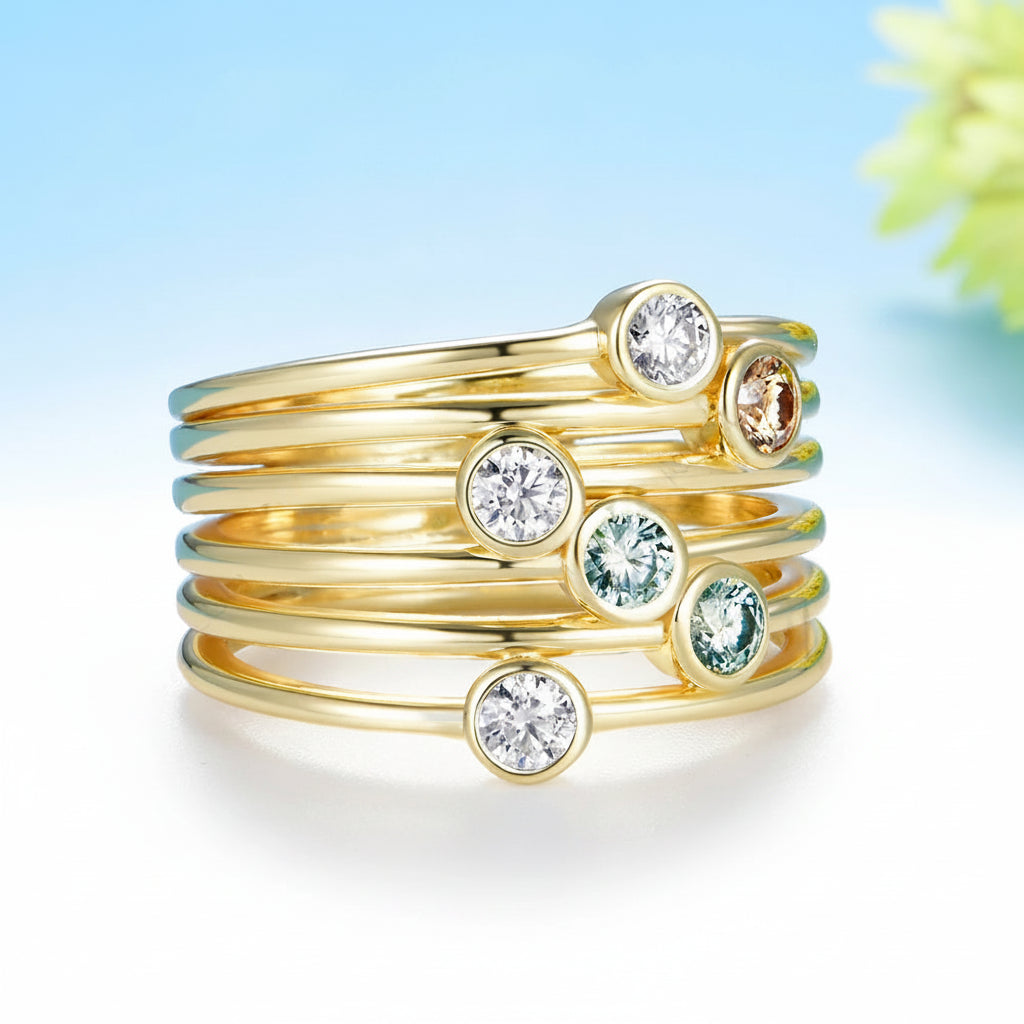 Bicolore Champagne Cyan 0.6CTW Moissanite Ring