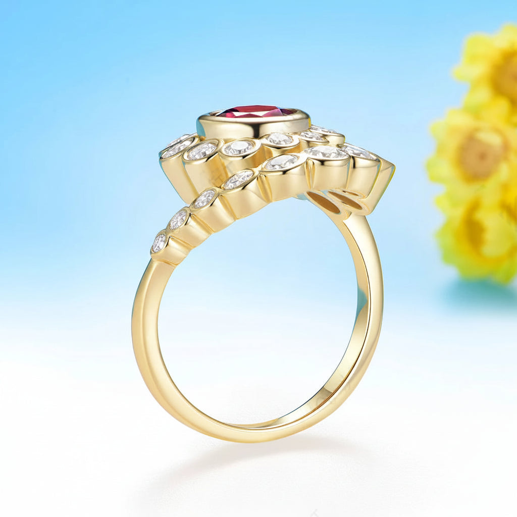 Flamme Ruby Spiral Ring – worn on hand