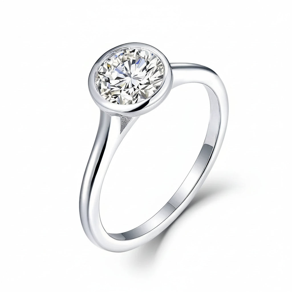 Clarté Bezel Moissanite Ring – top view of bezel setting