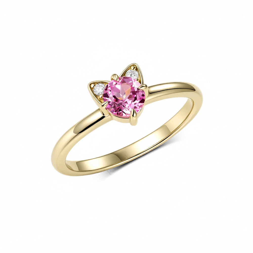 Saphir Rose Cat 0.5CT Pink Sapphire Diamond Ring