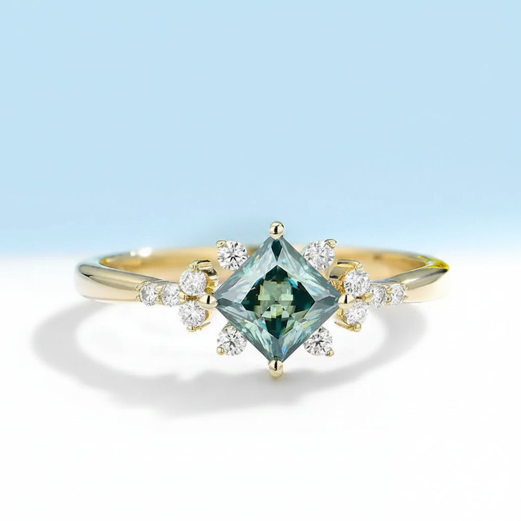 Étincelle Cyan Moissanite Band Ring – white gold option