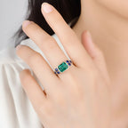 Trilogie Moissanite Emerald Sapphire Ring – white gold option
