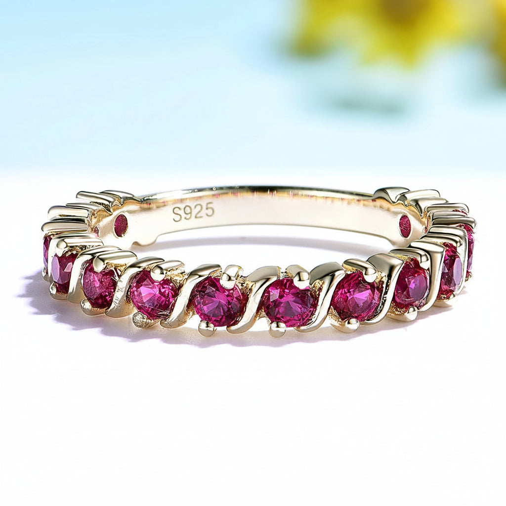 Rosée Ruby Band Ring – close-up of ruby stones