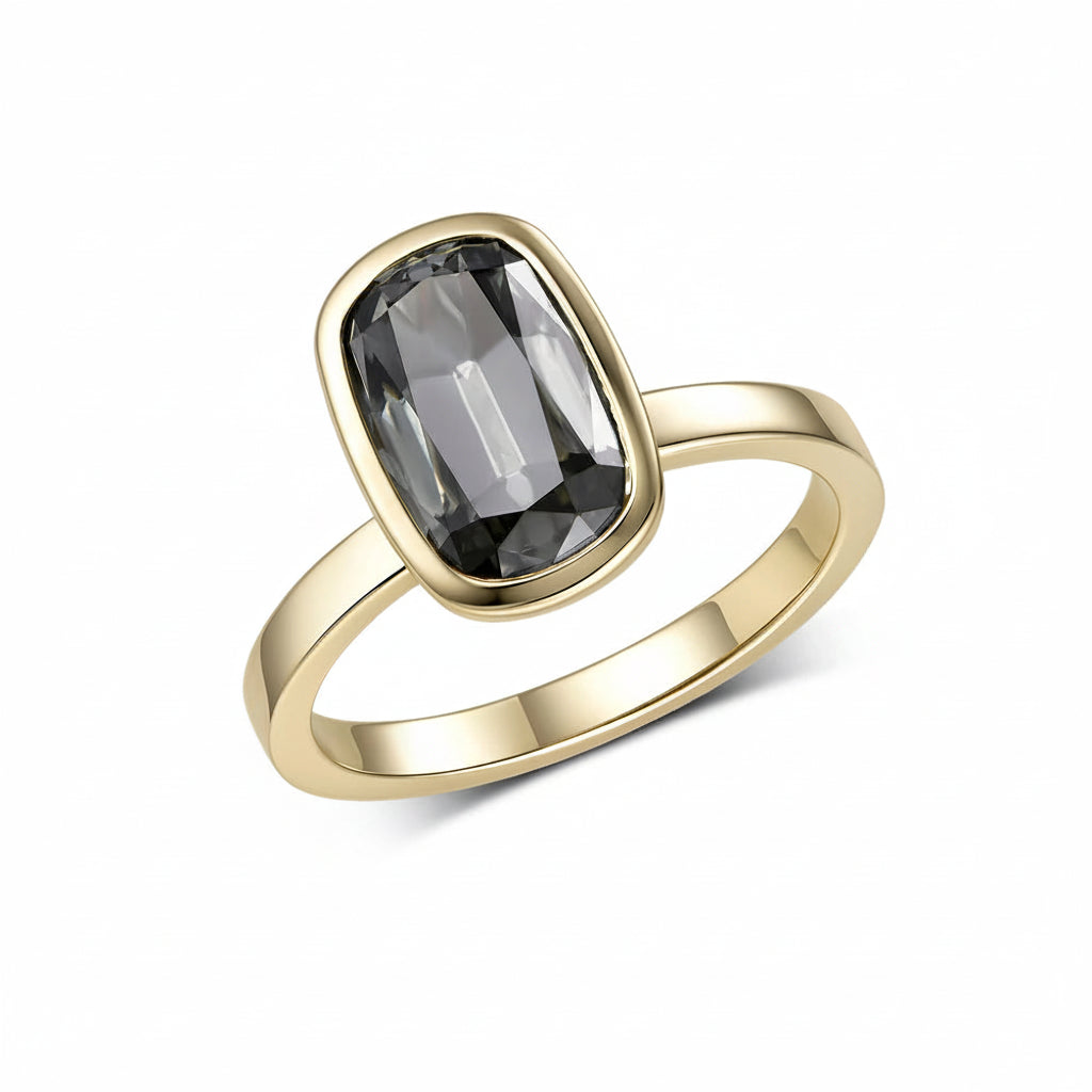 Velours Gris Cushion Moissanite Ring – top view of grey cushion stone