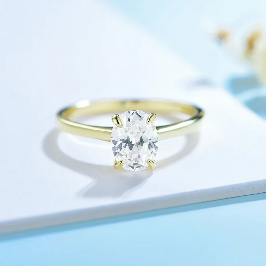 Lumière Ovale Moissanite Solitaire Ring – white gold option