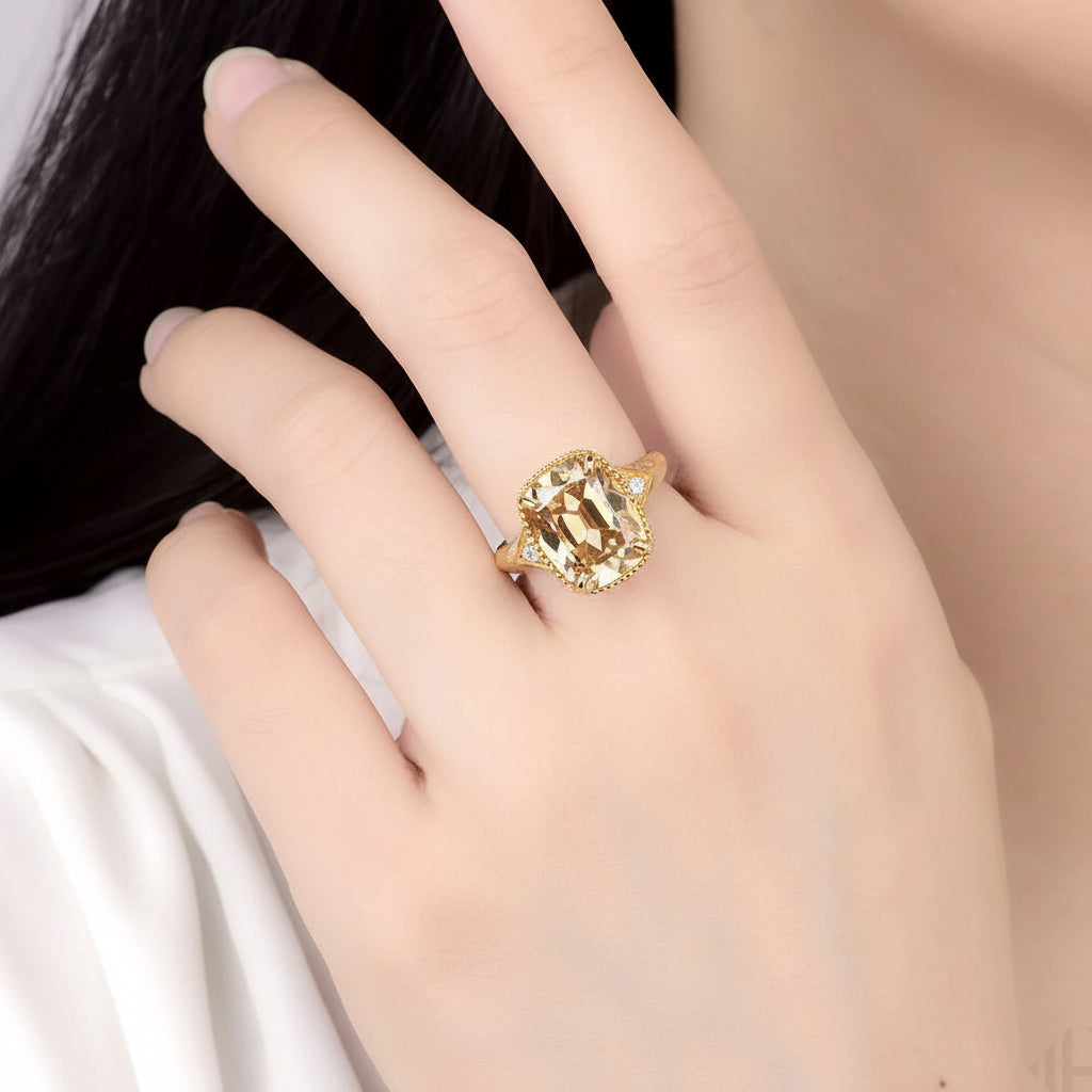 Coussin Champagne 7CT OMC Ring – yellow gold option