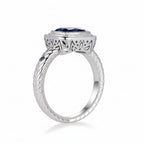 Coussin Bleu Moissanite Ring – top view of cushion cut stone