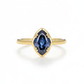 Olive Bleu Moissanite Ring – teal blue moissanite olive cut ring in solid gold by Lunara