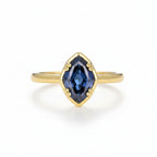 Olive Bleu Moissanite Ring – teal blue moissanite olive cut ring in solid gold by Lunara