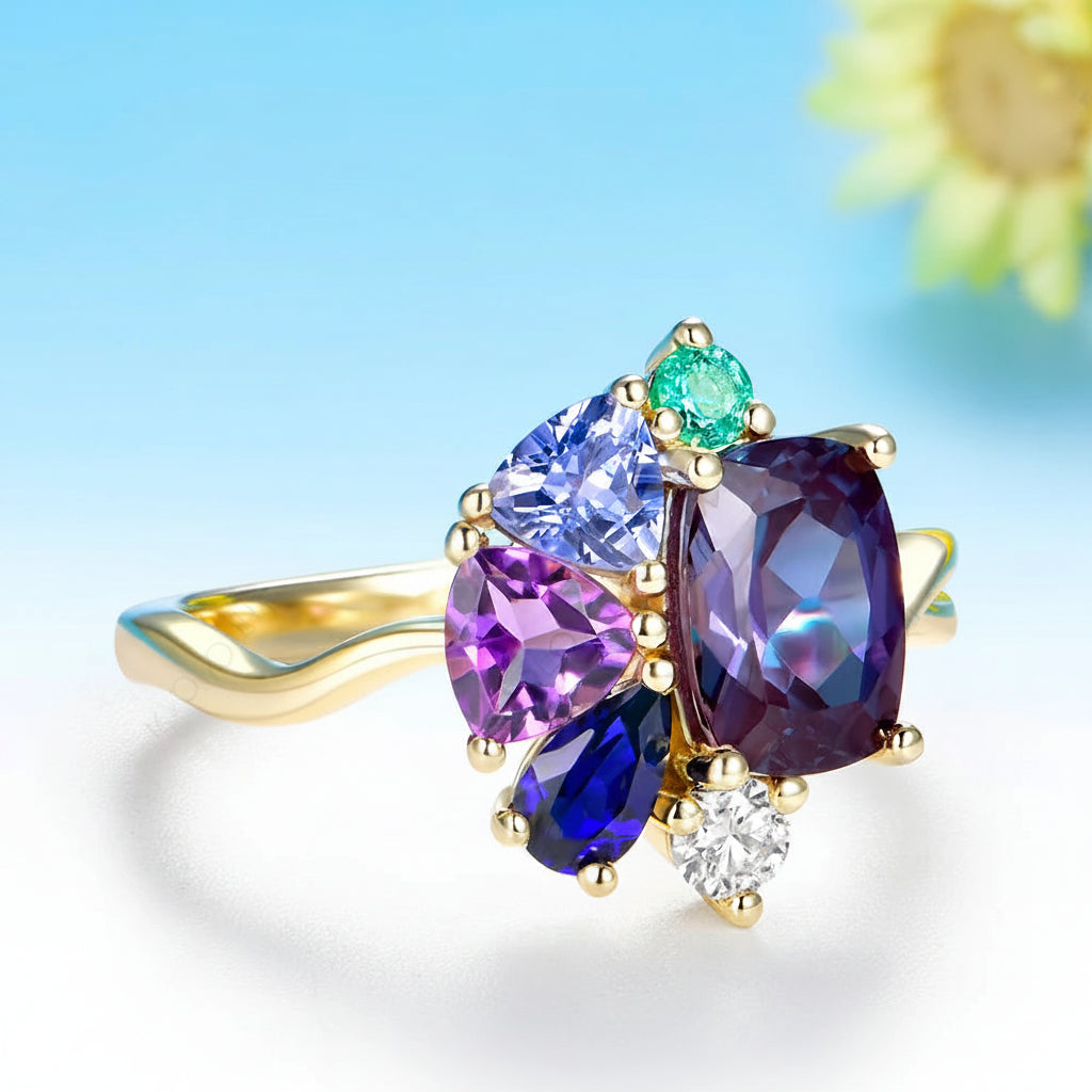 Mystique Alexandrite Cushion Ring – white gold setting