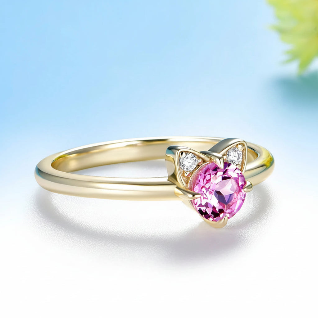 Saphir Rose Cat 0.5CT Pink Sapphire Diamond Ring