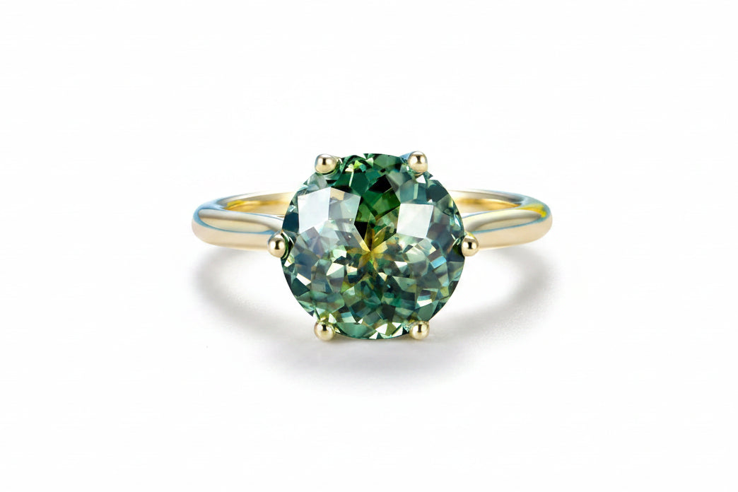 Jubilé Cyan Moissanite Ring – 4CT cyan jubilee cut moissanite in solid gold by Lunara