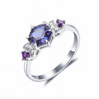 Hexagone Alexandrite Moissanite Ring – green tone by daylight