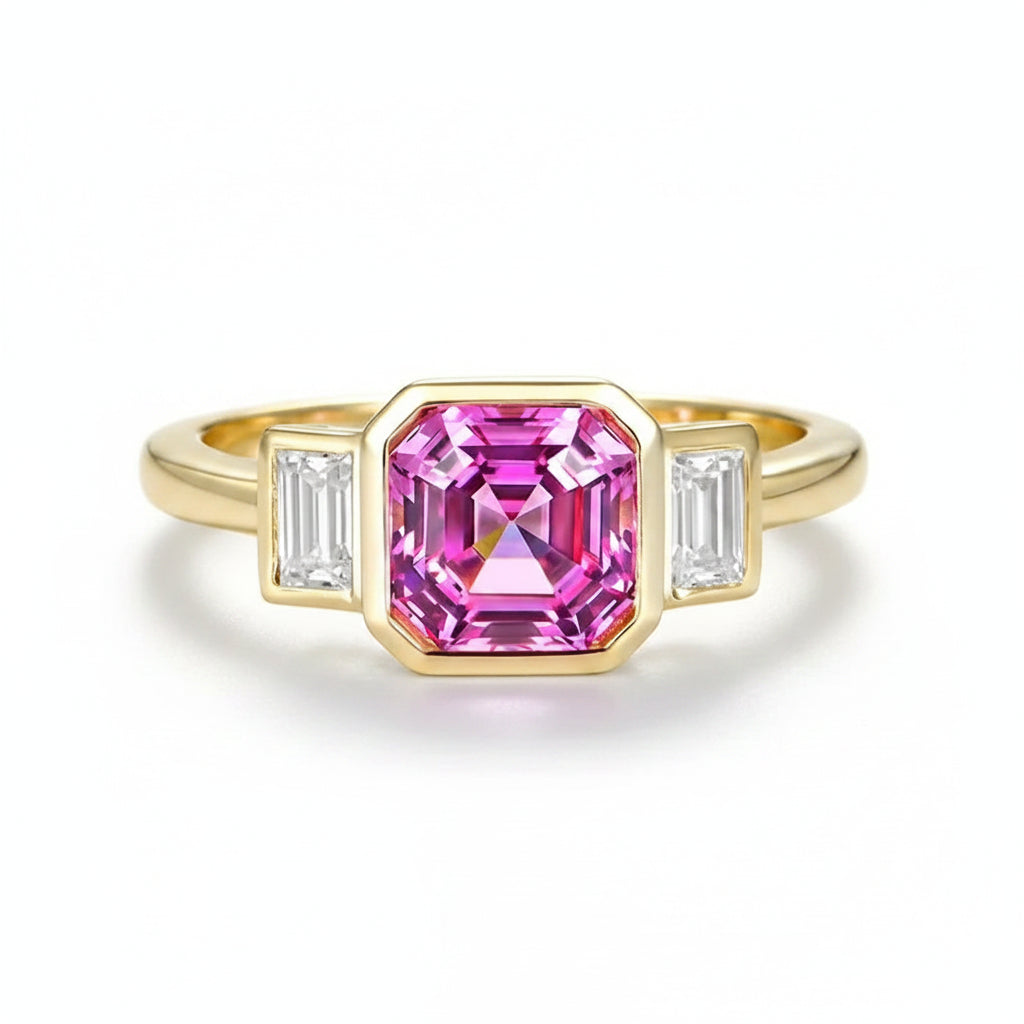 Fleur Rose 2CT Pink Sapphire Moissanite Ring – pink sapphire and moissanite ring in solid gold by Lunara