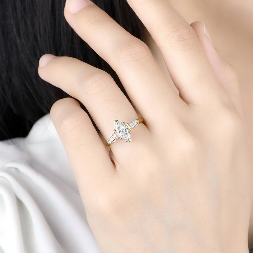 Marquise Éclat 1CT Moissanite Ring – yellow gold option