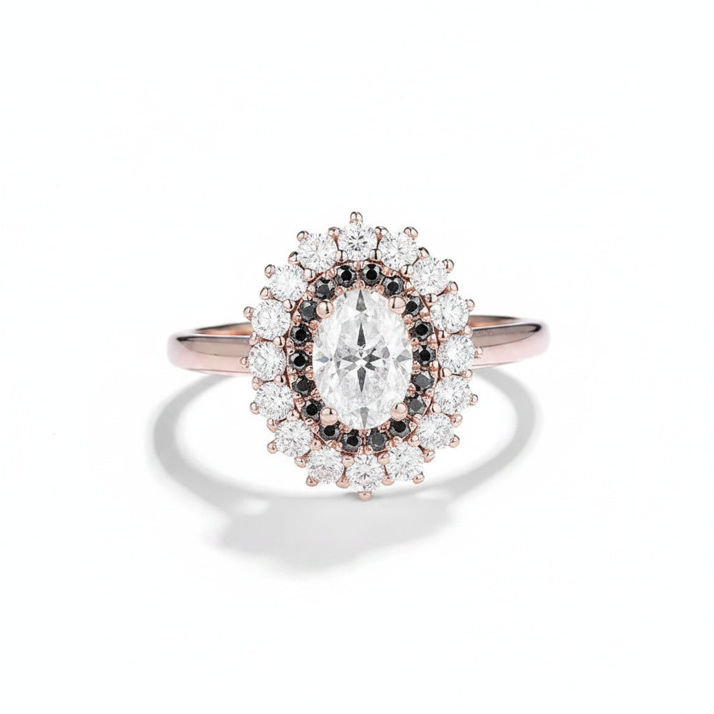 Dualité Moissanite Contrast Ring – dual-tone white and grey moissanite ring in solid gold by Lunara