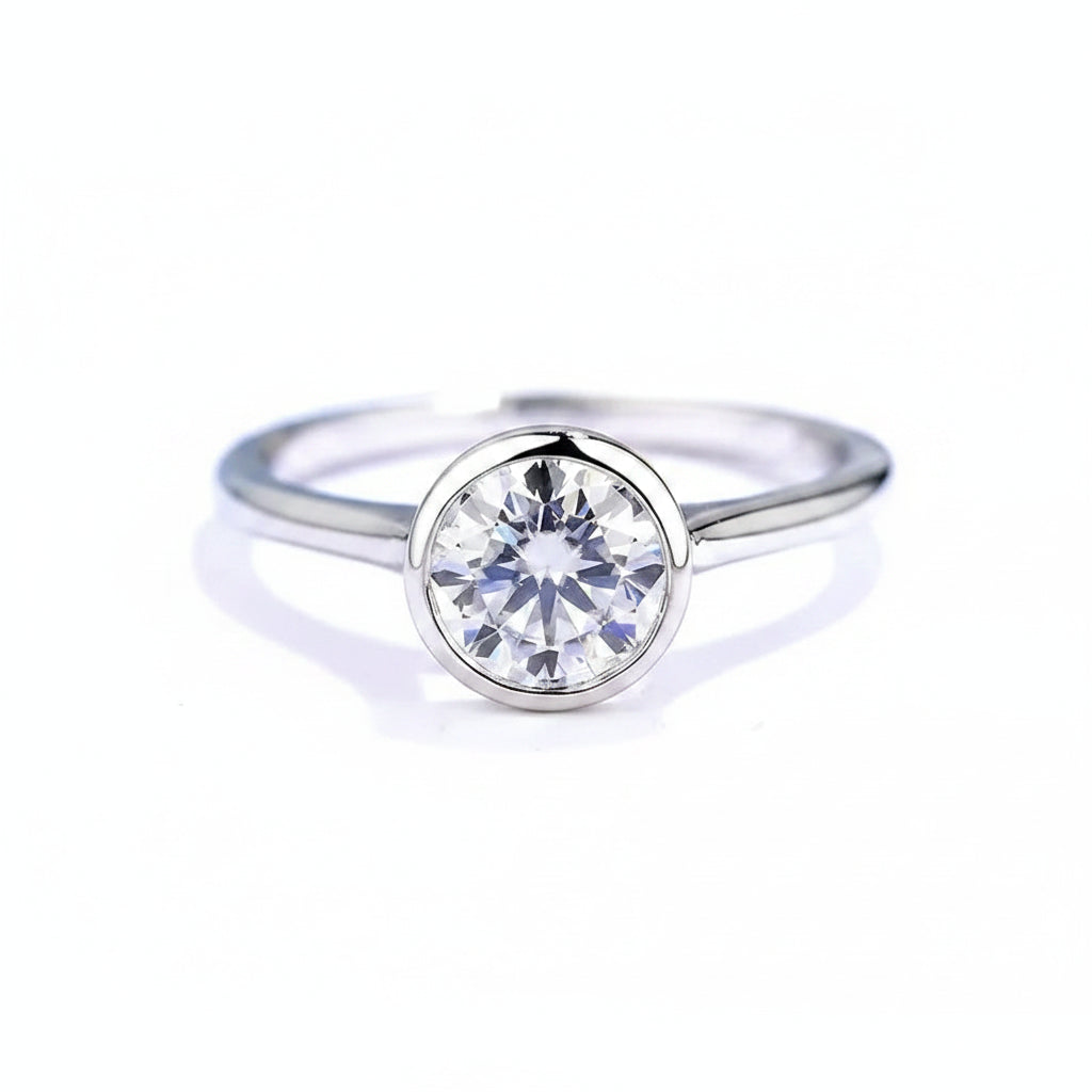 Clarté Bezel Moissanite Ring – 2CT moissanite in sleek gold bezel setting by Lunara