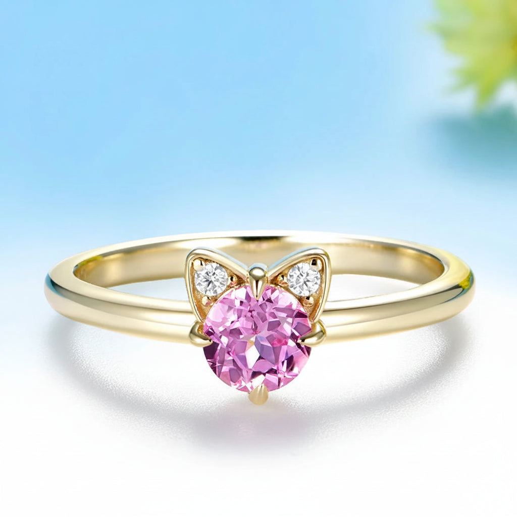 Saphir Rose Cat 0.5CT Pink Sapphire Diamond Ring