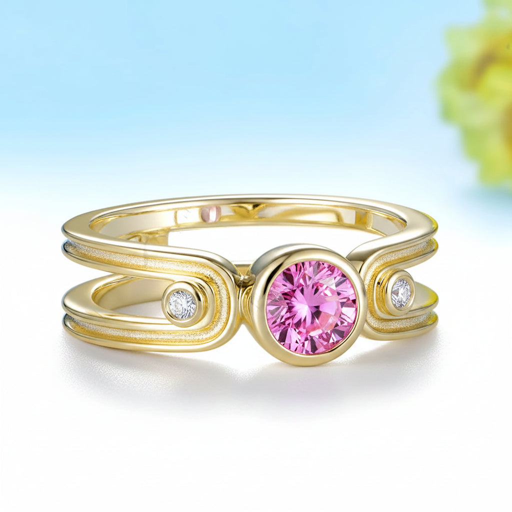 Éclat Rose Pink Sapphire Diamond Ring – top view of pink sapphire