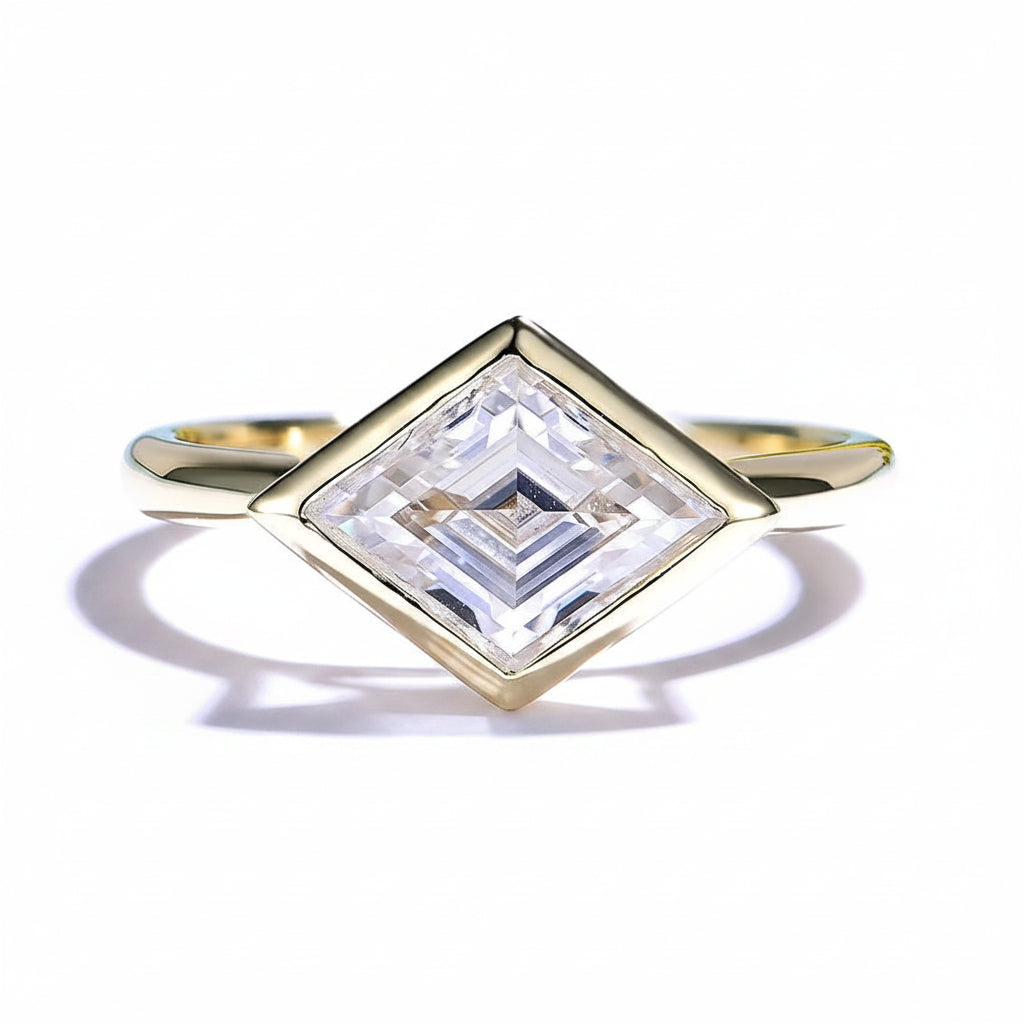 Éclat Rhombus Moissanite Ring – rhombus cut moissanite in solid gold by Lunara