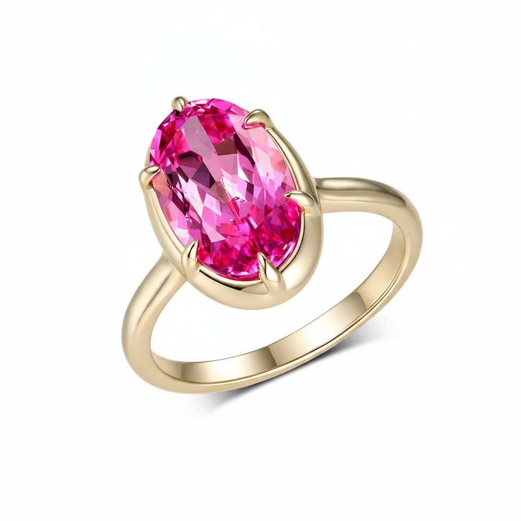 Poire Rose Grande 5.5CT Pink Sapphire Ring – top view of pear cut stone
