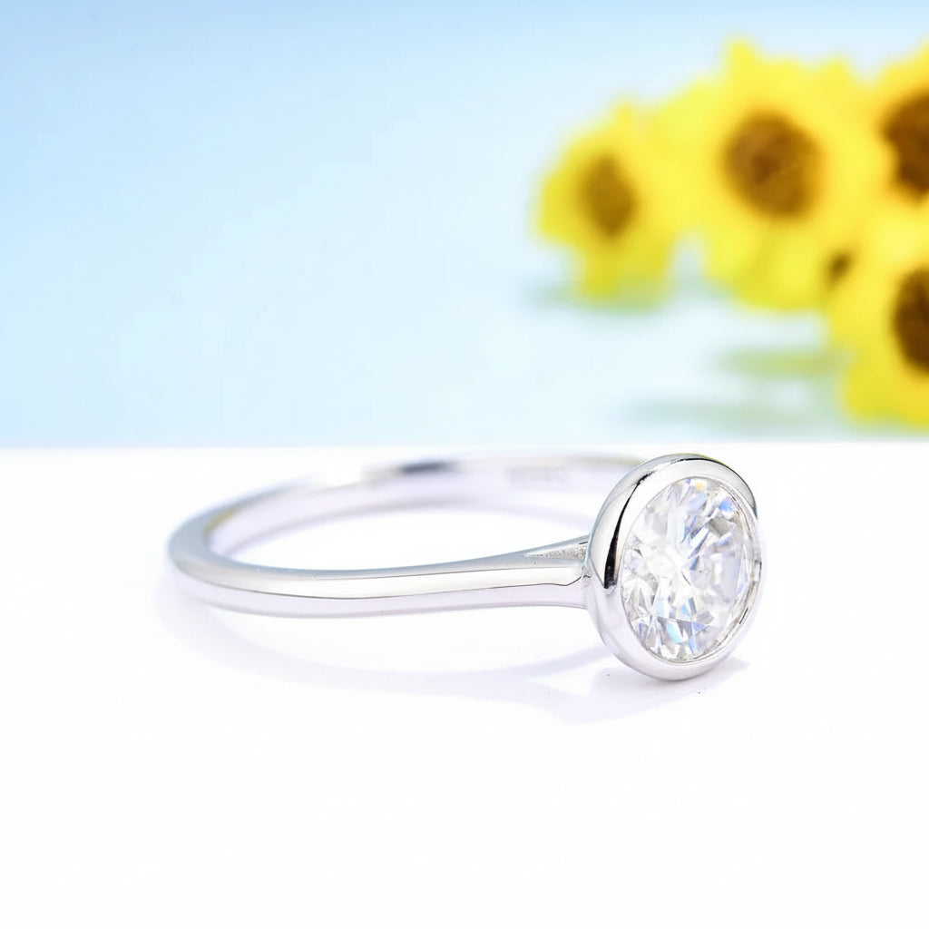 Clarté Bezel Moissanite Ring – white gold option