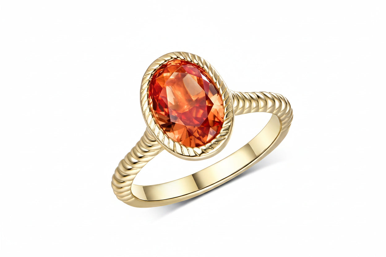 Soleil Orange Sapphire Ring – top view of orange sapphire