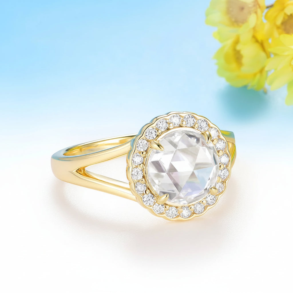 Vintage Rose Moissanite Ring – rose gold setting detail