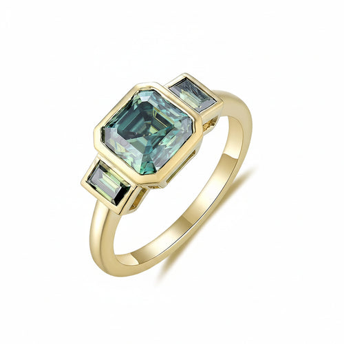 Asscher Cyan Moissanite Ring – top view of cyan asscher stone