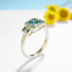 Asscher Cyan Moissanite Ring – white gold setting