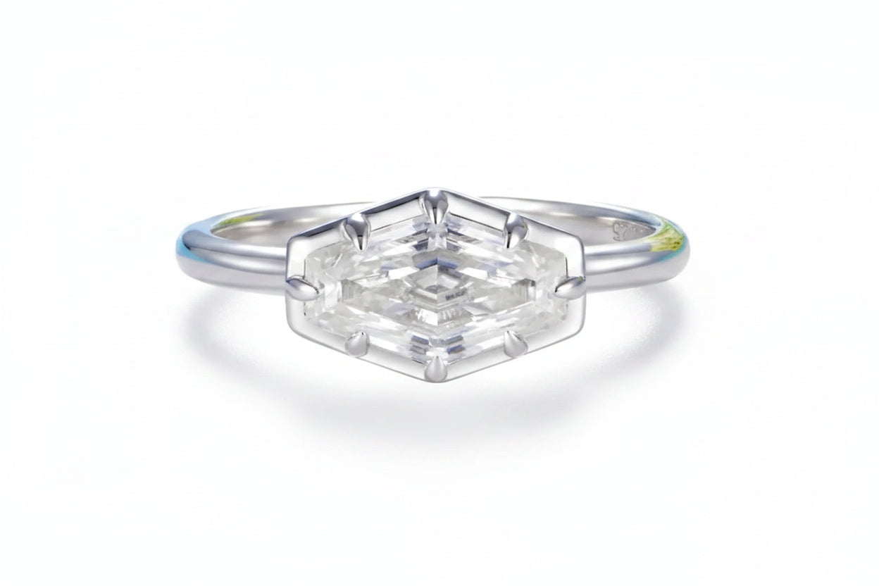 Hexagone Blanc 2CT Moissanite Ring
