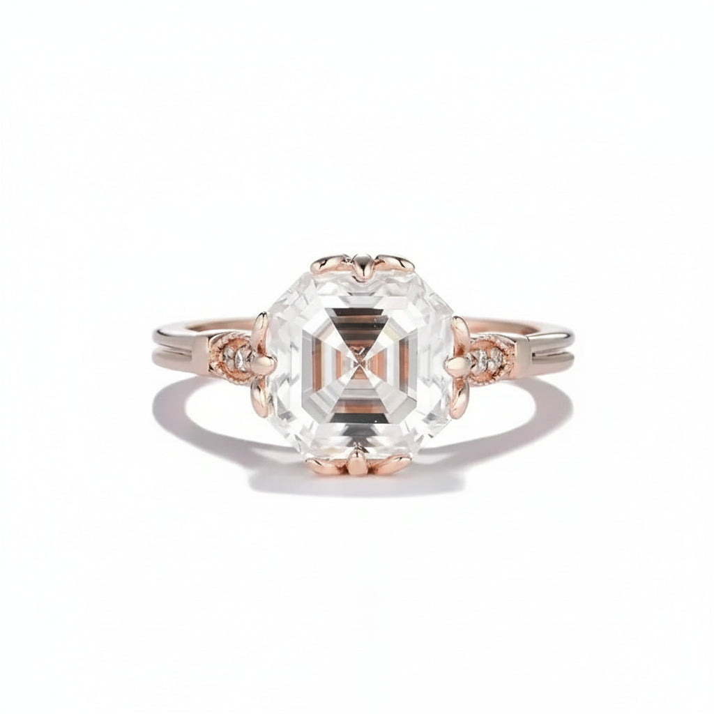 Diamant Asscher Moissanite Ring – asscher cut moissanite in solid gold by Lunara
