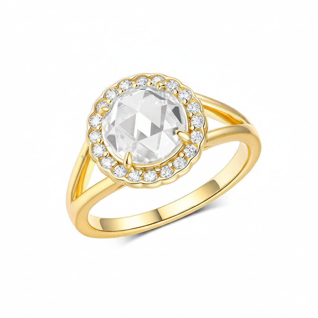 Vintage Rose Moissanite Ring – top view of vintage setting