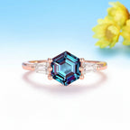 Étoile Alexandrite Hexagon Ring – violet tone under candlelight
