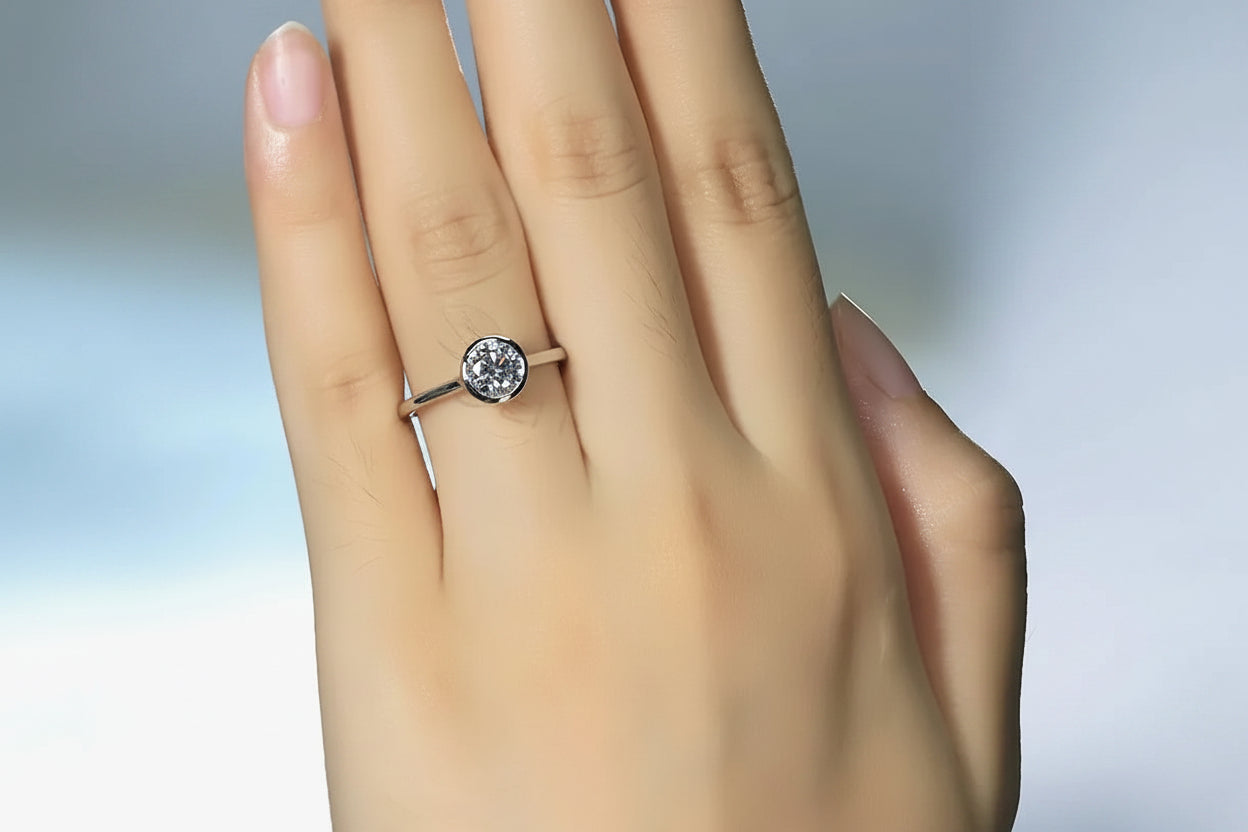 Clarté Bezel Moissanite Ring – side profile view